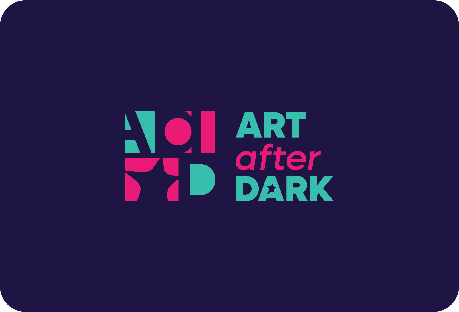 Art After Dark visual identity in cyan, pink and indigo