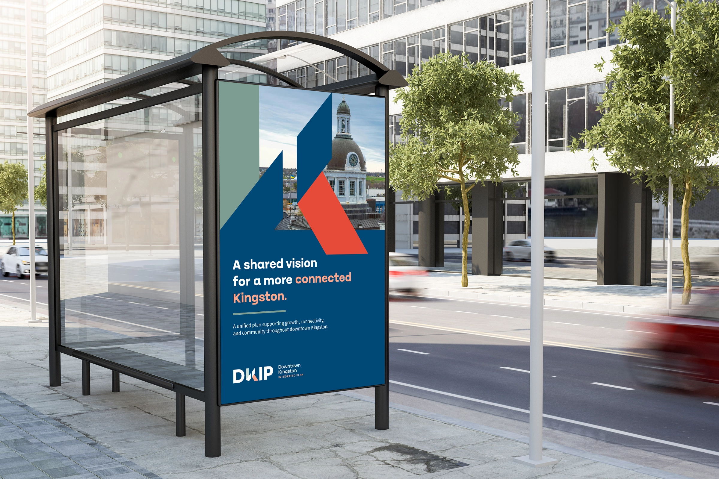 Downtown Kingston Integrated Plan bus stop poster. Designed by Owen Denesuik.